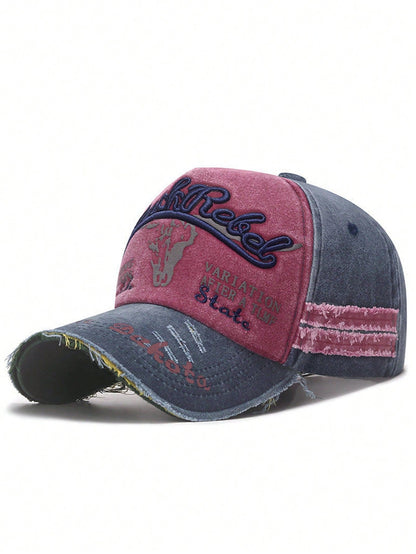 Washed Distressed Ripped Baseball Cap "AFIFR A TLMF" Design Unisex Outdoor Casual Sports Trucker Curved Brim Hat Fishing Portable Fashion Versatile Colorblock