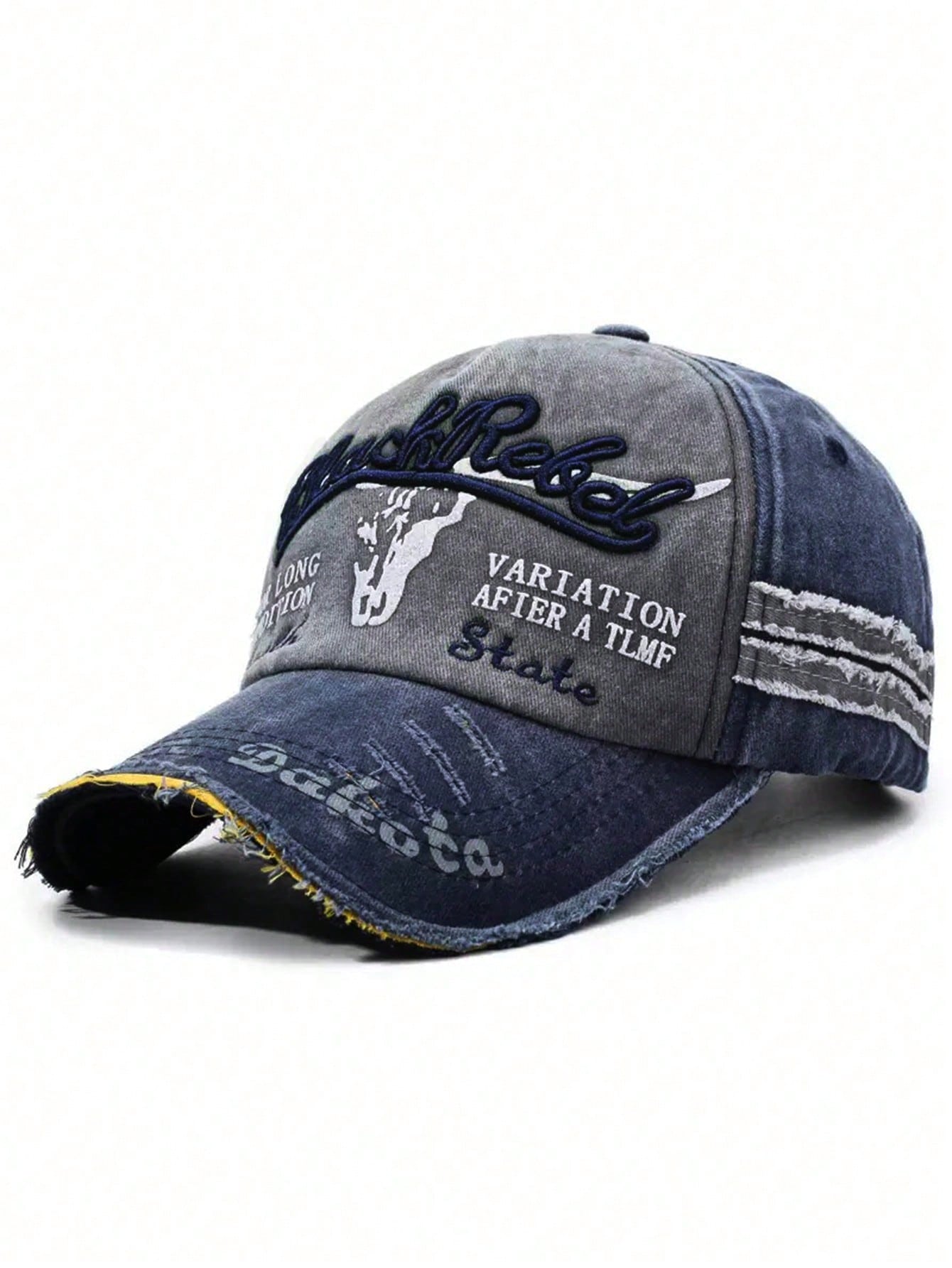 Washed Distressed Ripped Baseball Cap "AFIFR A TLMF" Design Unisex Outdoor Casual Sports Trucker Curved Brim Hat Fishing Portable Fashion Versatile Colorblock