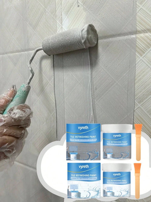Water-Based Tile Refurbishment Paint, Multi-Surface Tile Recolor Coating, Waterproof And Scratch-Resistant Paint, Black/White/Grey, 100g/300g/500g With Brush, Suitable For Bathroom Shower Room Floors