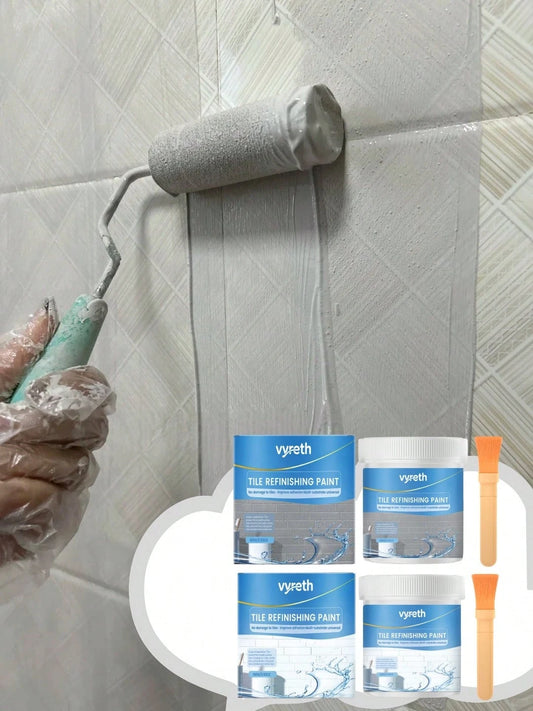 Water-Based Tile Refurbishment Paint, Multi-Surface Tile Recolor Coating, Waterproof And Scratch-Resistant Paint, Black/White/Grey, 100g/300g/500g With Brush, Suitable For Bathroom Shower Room Floors