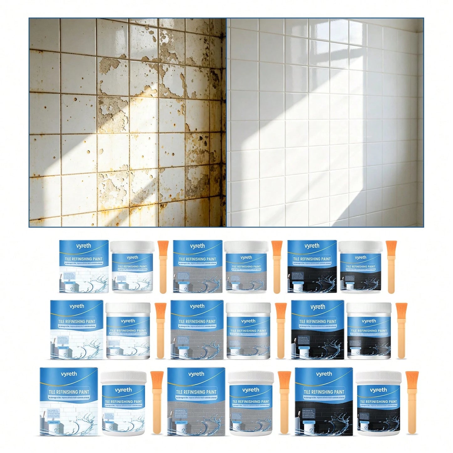 Water-Based Tile Refurbishment Paint, Multi-Surface Tile Recolor Coating, Waterproof And Scratch-Resistant Paint, Black/White/Grey, 100g/300g/500g With Brush, Suitable For Bathroom Shower Room Floors