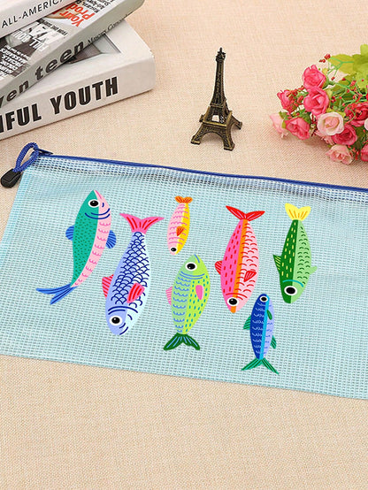 Waterproof Fashion Beach Bag With Cute Fish Pattern, Large Capacity Transparent Makeup Bag With Nylon Zipper, Lightweight Sun-Proof Storage Bag, Multifunctional Storage Bag, Suitable For Swimming, Bea