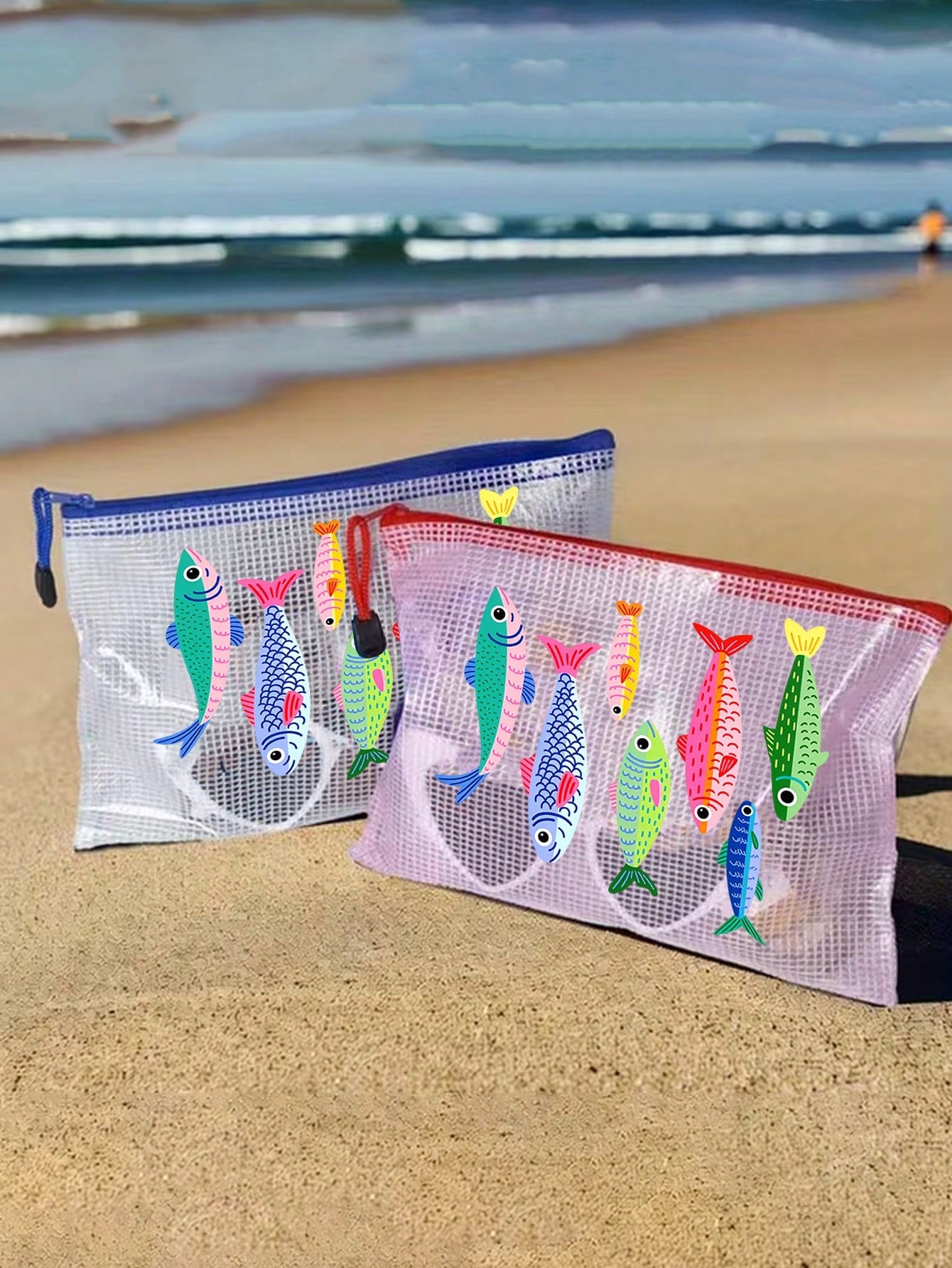 Waterproof Fashion Beach Bag With Cute Fish Pattern, Large Capacity Transparent Makeup Bag With Nylon Zipper, Lightweight Sun-Proof Storage Bag, Multifunctional Storage Bag, Suitable For Swimming, Bea