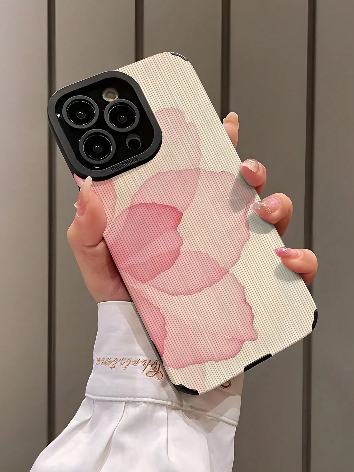 WeiMi 1pc Fashionable Floral Vertical Striped Faux Leather Protective Soft Phone Case Compatible With Iphone And 16/16PLUS/16PRO/16PROMAX
