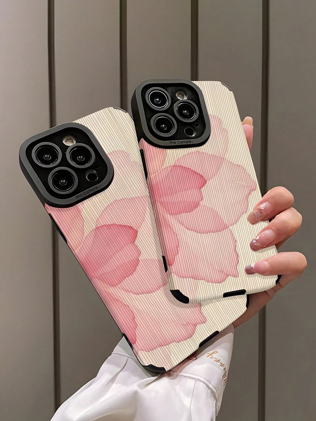 WeiMi 1pc Fashionable Floral Vertical Striped Faux Leather Protective Soft Phone Case Compatible With Iphone And 16/16PLUS/16PRO/16PROMAX