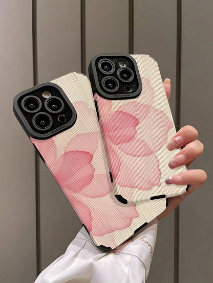 WeiMi 1pc Fashionable Floral Vertical Striped Faux Leather Protective Soft Phone Case Compatible With Iphone And 16/16PLUS/16PRO/16PROMAX