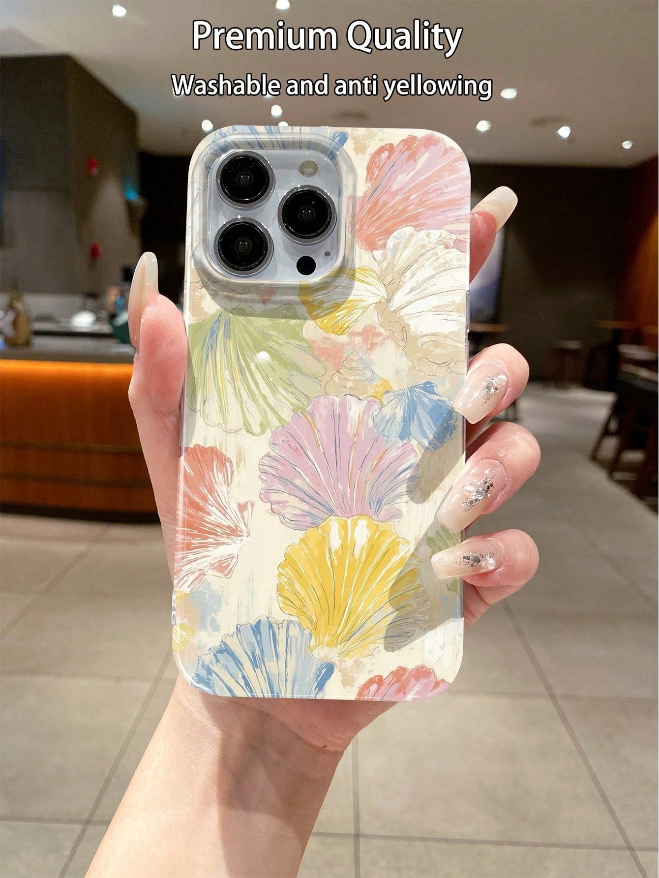 WeiMi 1pc Fashionable Seashell Pattern Shock-Proof, Anti-Slip, Transparent TPU+PC Protective Phone Case, Compatible With Iphone