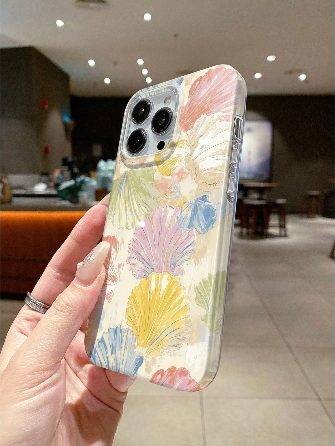 WeiMi 1pc Fashionable Seashell Pattern Shock-Proof, Anti-Slip, Transparent TPU+PC Protective Phone Case, Compatible With Iphone