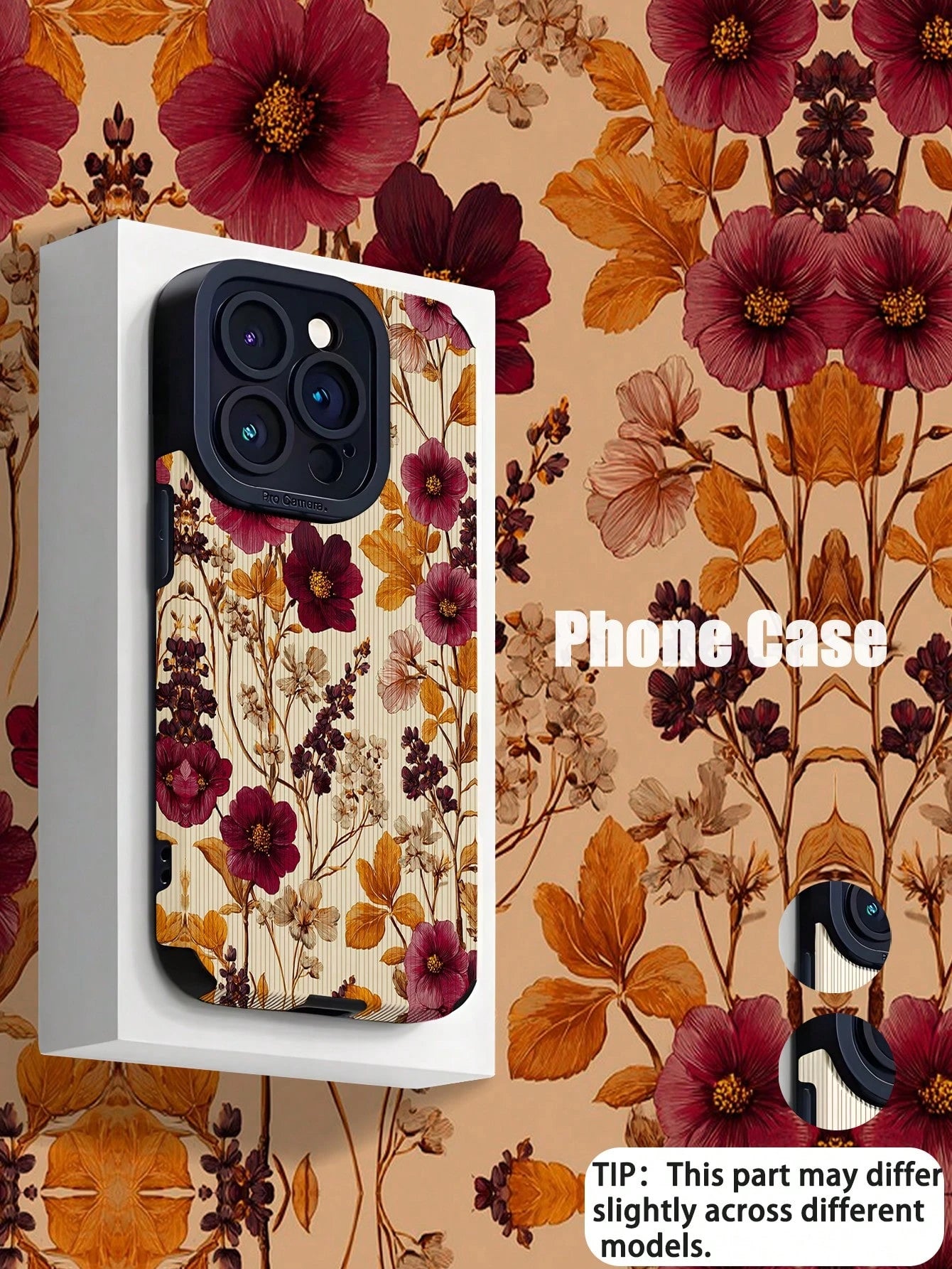 WeiMi 1pc Vintage Floral Vertical Striped Faux Leather Protective Soft Phone Case, Compatible With Apple And Phones 16/16PLUS/16PRO/16PROMAX