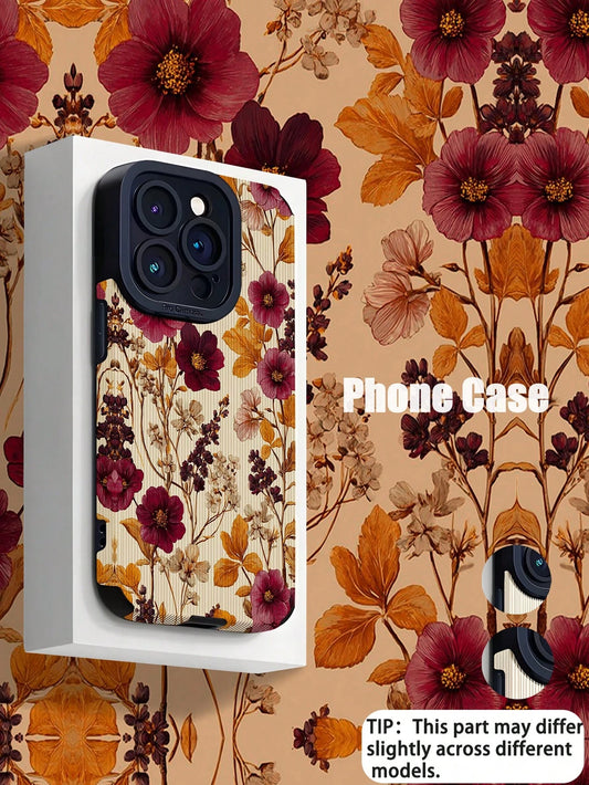 WeiMi 1pc Vintage Floral Vertical Striped Faux Leather Protective Soft Phone Case, Compatible With Apple And Phones 16/16PLUS/16PRO/16PROMAX