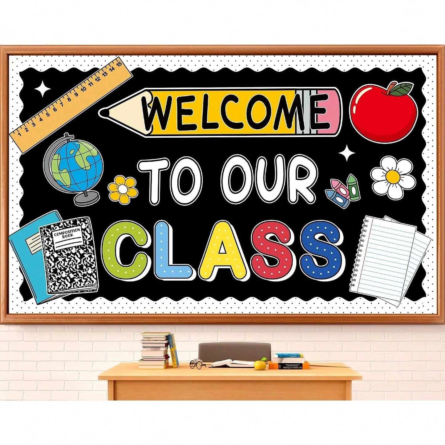 Welcome To Our Class Bulletin Board Decorations Back To School Classroom Decor Pencil Notebook Paper Cutouts First Day Of School Bulletin Board Classroom Office Home Chalkboard Wall Decor