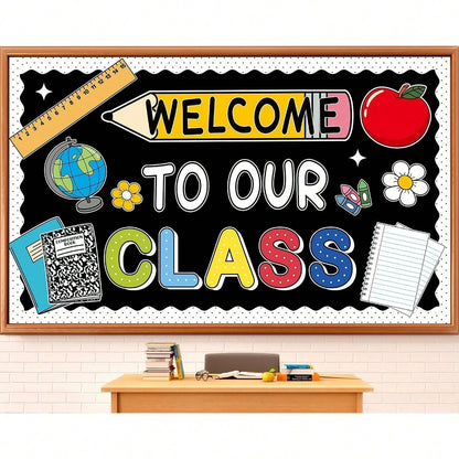 Welcome To Our Class Bulletin Board Decorations Back To School Classroom Decor Pencil Notebook Paper Cutouts First Day Of School Bulletin Board Classroom Office Home Chalkboard Wall Decor