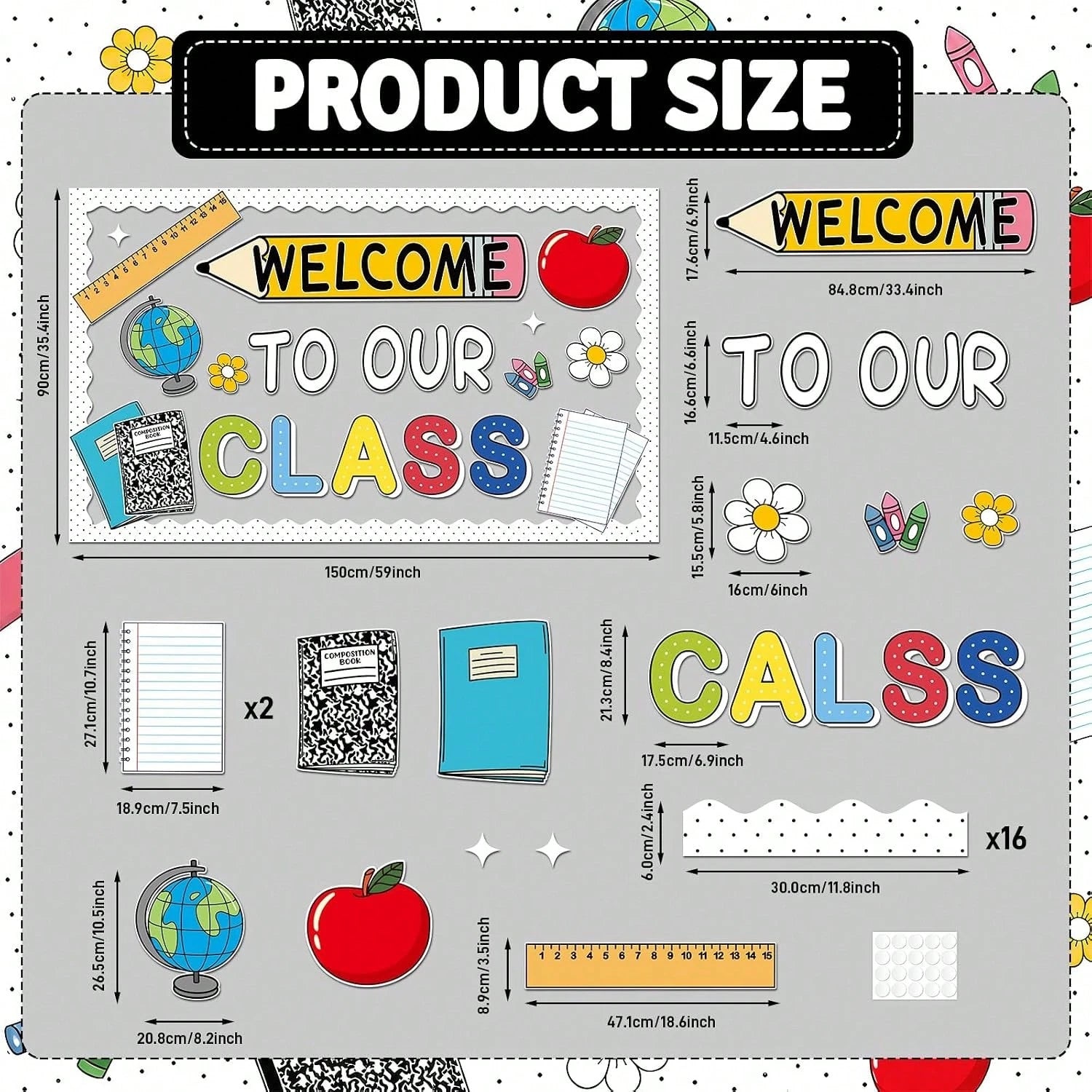 Welcome To Our Class Bulletin Board Decorations Back To School Classroom Decor Pencil Notebook Paper Cutouts First Day Of School Bulletin Board Classroom Office Home Chalkboard Wall Decor