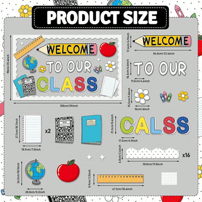 Welcome To Our Class Bulletin Board Decorations Back To School Classroom Decor Pencil Notebook Paper Cutouts First Day Of School Bulletin Board Classroom Office Home Chalkboard Wall Decor