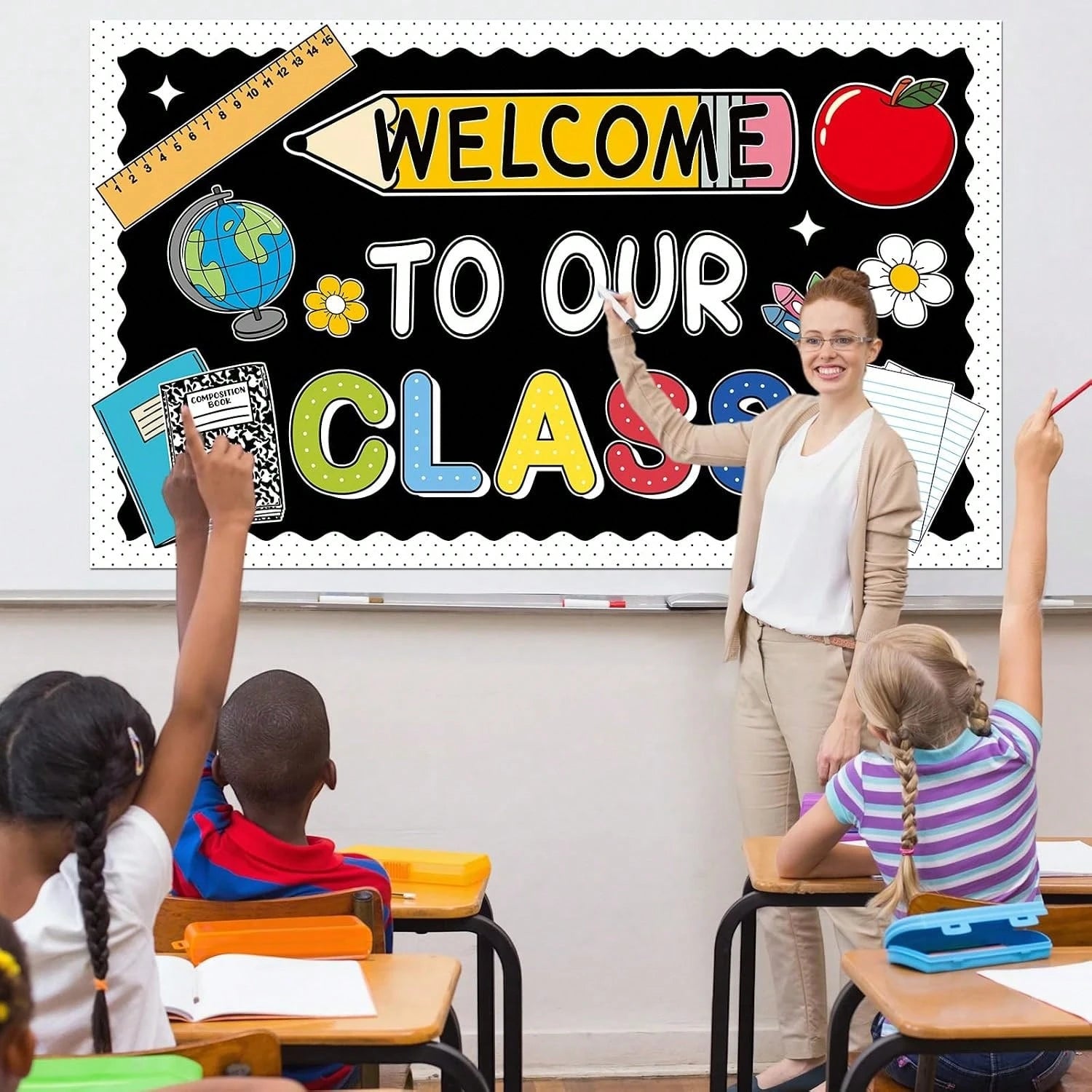 Welcome To Our Class Bulletin Board Decorations Back To School Classroom Decor Pencil Notebook Paper Cutouts First Day Of School Bulletin Board Classroom Office Home Chalkboard Wall Decor