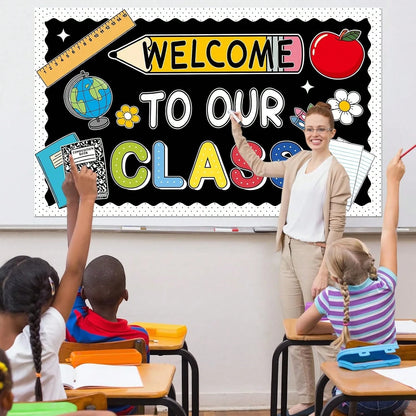 Welcome To Our Class Bulletin Board Decorations Back To School Classroom Decor Pencil Notebook Paper Cutouts First Day Of School Bulletin Board Classroom Office Home Chalkboard Wall Decor