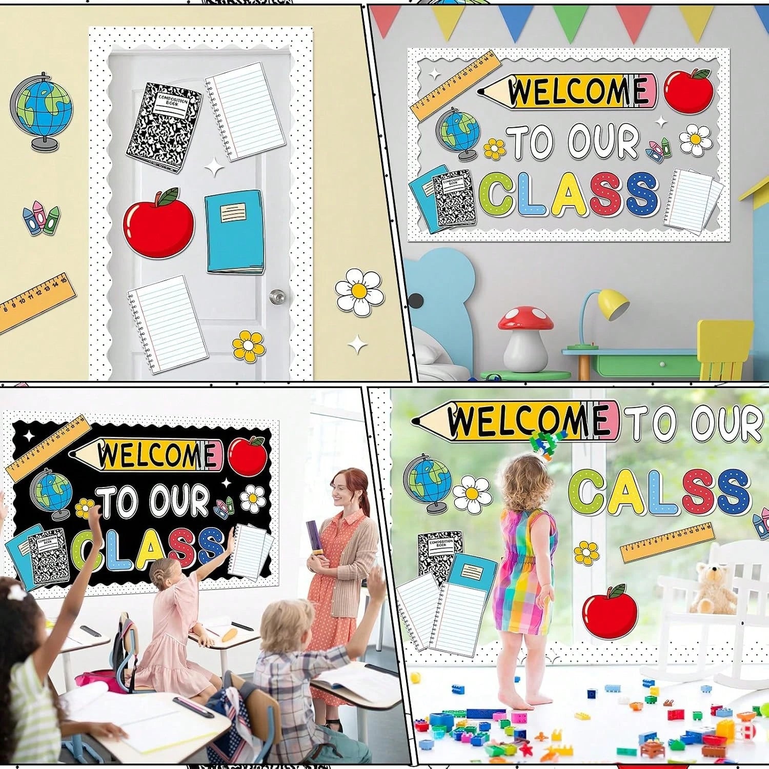 Welcome To Our Class Bulletin Board Decorations Back To School Classroom Decor Pencil Notebook Paper Cutouts First Day Of School Bulletin Board Classroom Office Home Chalkboard Wall Decor
