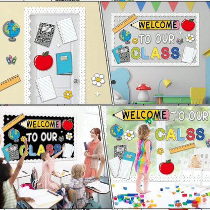 Welcome To Our Class Bulletin Board Decorations Back To School Classroom Decor Pencil Notebook Paper Cutouts First Day Of School Bulletin Board Classroom Office Home Chalkboard Wall Decor