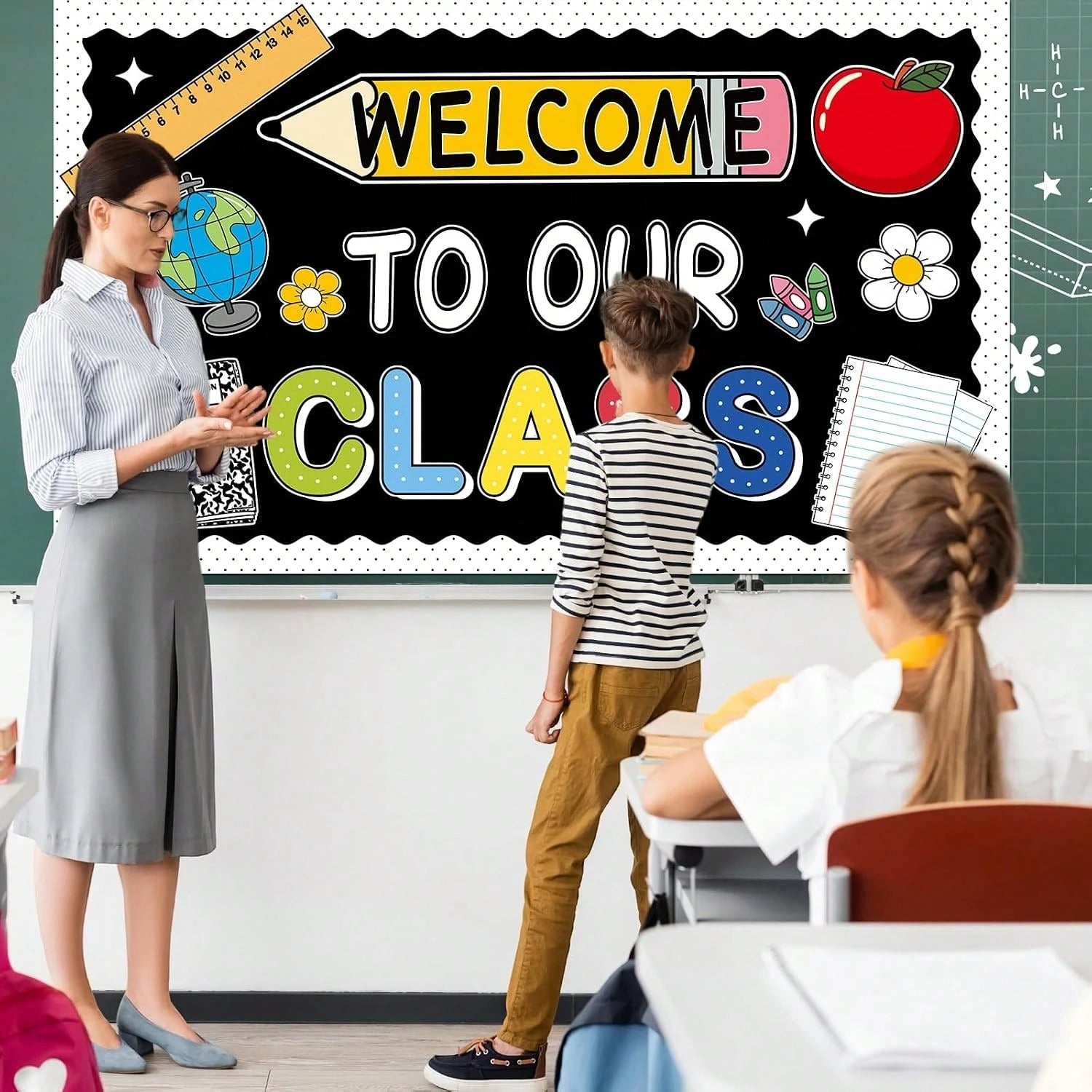 Welcome To Our Class Bulletin Board Decorations Back To School Classroom Decor Pencil Notebook Paper Cutouts First Day Of School Bulletin Board Classroom Office Home Chalkboard Wall Decor