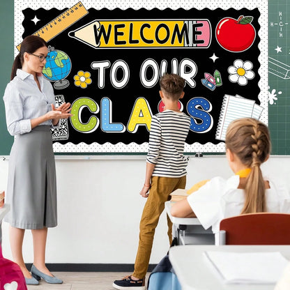 Welcome To Our Class Bulletin Board Decorations Back To School Classroom Decor Pencil Notebook Paper Cutouts First Day Of School Bulletin Board Classroom Office Home Chalkboard Wall Decor