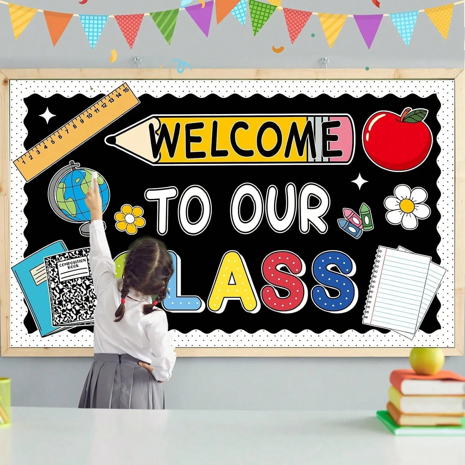 Welcome To Our Class Bulletin Board Decorations Back To School Classroom Decor Pencil Notebook Paper Cutouts First Day Of School Bulletin Board Classroom Office Home Chalkboard Wall Decor