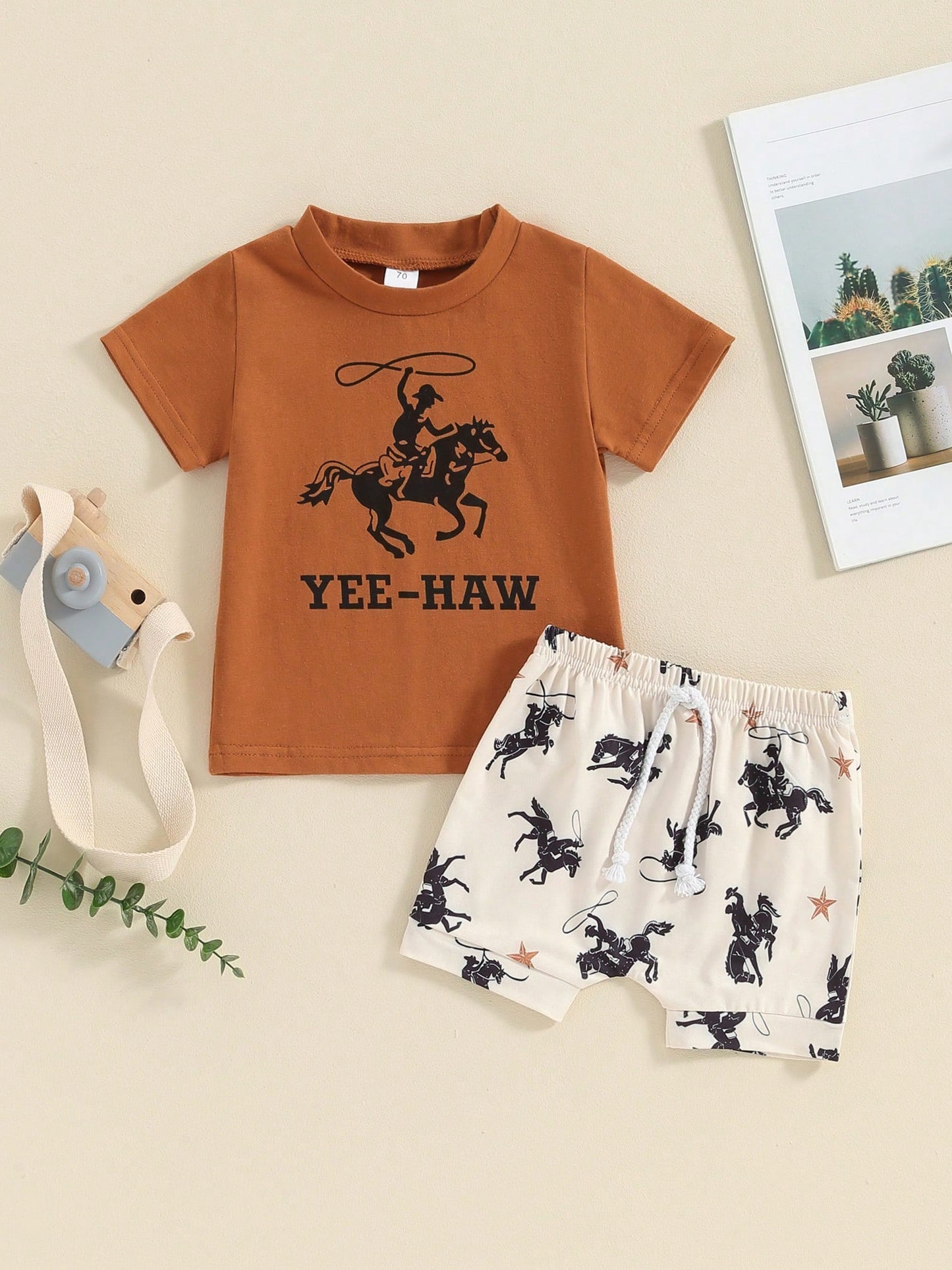 Western Baby Boy Outfit Mama's Little Cowboy Short Sleeve T-Shirt Top Shorts Set Toddler Boy Western Summer Clothes