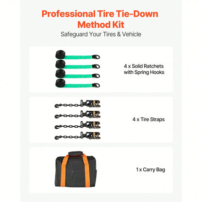 Wheel Chock Tie-Down Kit, Tire-Style Tow Dolly Strap, Car Tie Down Kit With Heavy-Duty Hook, Break Strength 10009 Lbs & Working Load 3333 Lbs Motorcycle Tie-Down System For ATV, SUV, Trailer