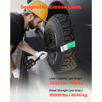 Wheel Chock Tie-Down Kit, Tire-Style Tow Dolly Strap, Car Tie Down Kit With Heavy-Duty Hook, Break Strength 10009 Lbs & Working Load 3333 Lbs Motorcycle Tie-Down System For ATV, SUV, Trailer
