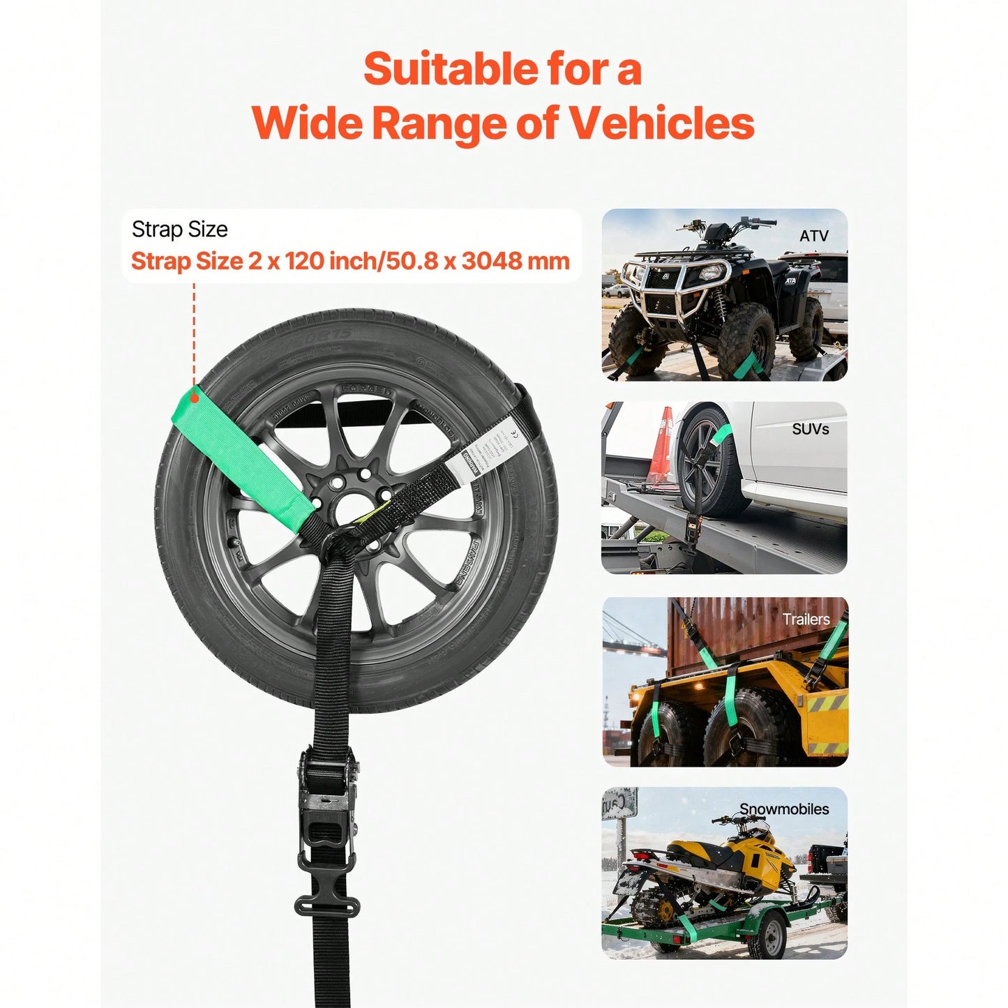 Wheel Chock Tie-Down Kit, Tire-Style Tow Dolly Strap, Car Tie Down Kit With Heavy-Duty Hook, Break Strength 10009 Lbs & Working Load 3333 Lbs Motorcycle Tie-Down System For ATV, SUV, Trailer
