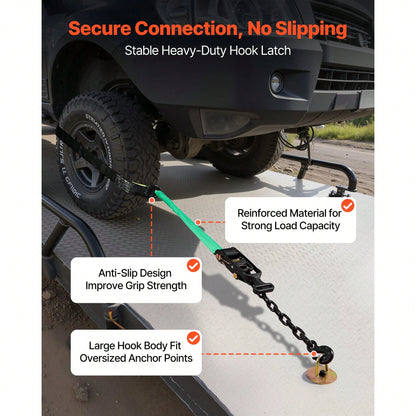 Wheel Chock Tie-Down Kit, Tire-Style Tow Dolly Strap, Car Tie Down Kit With Heavy-Duty Hook, Break Strength 10009 Lbs & Working Load 3333 Lbs Motorcycle Tie-Down System For ATV, SUV, Trailer