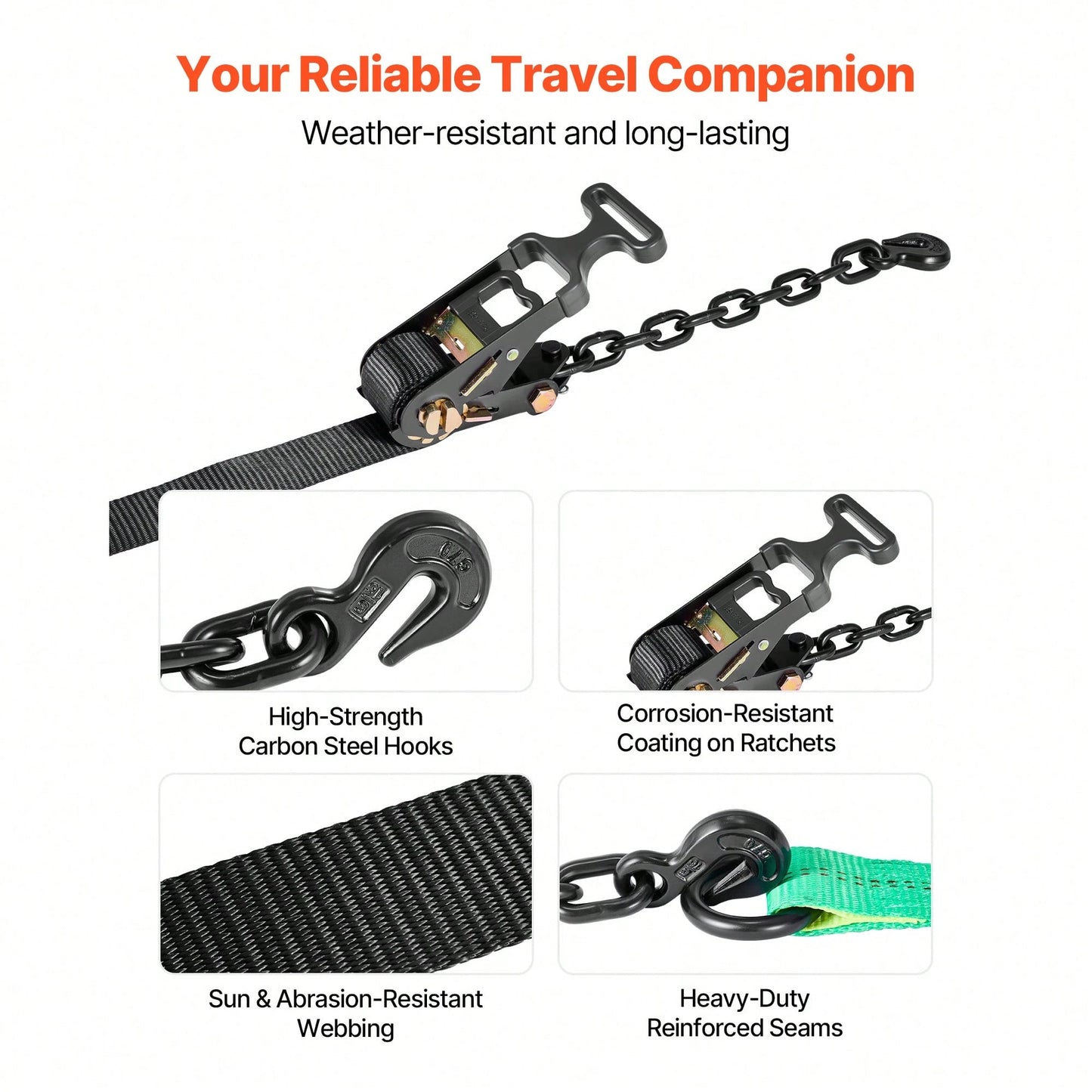 Wheel Chock Tie-Down Kit, Tire-Style Tow Dolly Strap, Car Tie Down Kit With Heavy-Duty Hook, Break Strength 10009 Lbs & Working Load 3333 Lbs Motorcycle Tie-Down System For ATV, SUV, Trailer