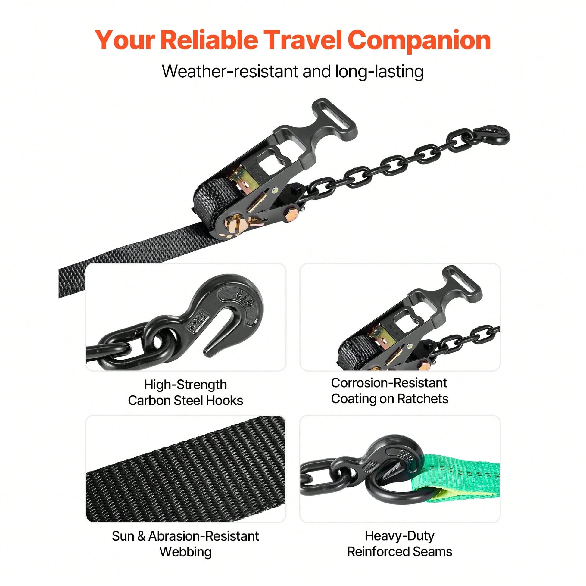 Wheel Chock Tie-Down Kit, Tire-Style Tow Dolly Strap, Car Tie Down Kit With Heavy-Duty Hook, Break Strength 10009 Lbs & Working Load 3333 Lbs Motorcycle Tie-Down System For ATV, SUV, Trailer