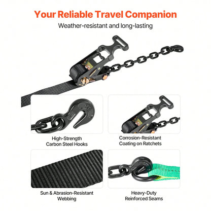 Wheel Chock Tie-Down Kit, Tire-Style Tow Dolly Strap, Car Tie Down Kit With Heavy-Duty Hook, Break Strength 10009 Lbs & Working Load 3333 Lbs Motorcycle Tie-Down System For ATV, SUV, Trailer