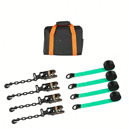 Wheel Chock Tie-Down Kit, Tire-Style Tow Dolly Strap, Car Tie Down Kit With Heavy-Duty Hook, Break Strength 10009 Lbs & Working Load 3333 Lbs Motorcycle Tie-Down System For ATV, SUV, Trailer