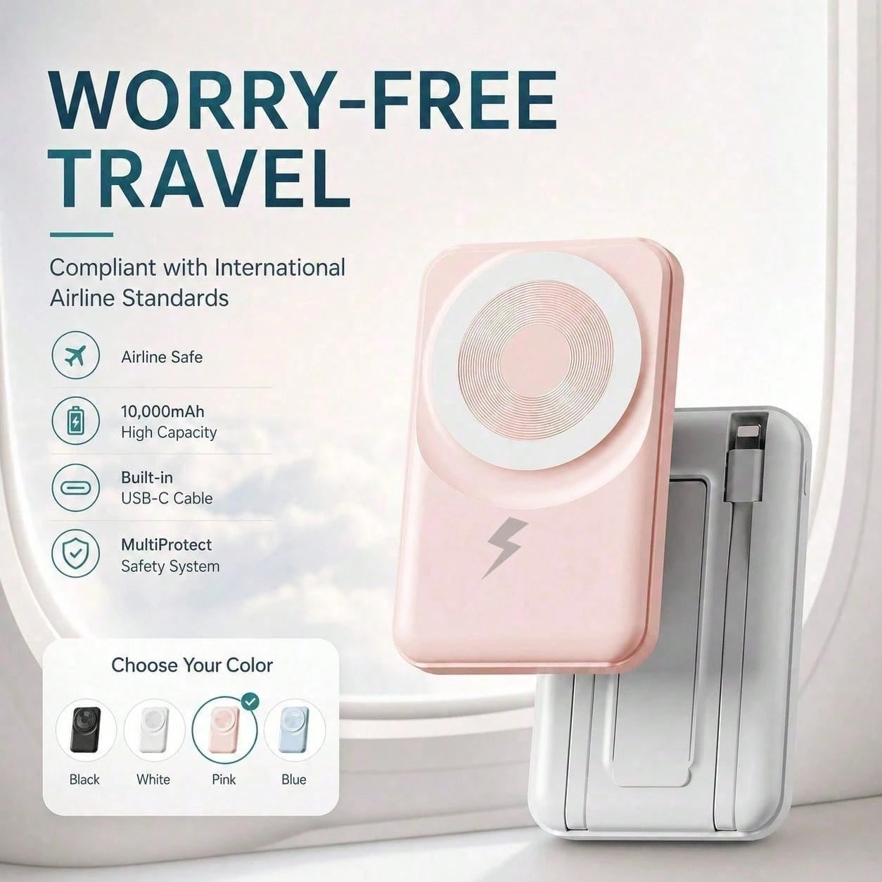 White 10000mAh Magnetic Wireless Battery Pack With 15W Output And 22.5W Fast Charging, Featuring A Bright Battery Percentage Display, Smooth White Finish And Folding Kickstand, Suited To 16, 15, 14