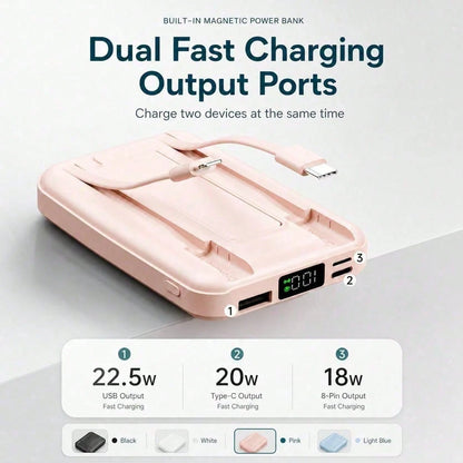 White 10000mAh Magnetic Wireless Battery Pack With 15W Output And 22.5W Fast Charging, Featuring A Bright Battery Percentage Display, Smooth White Finish And Folding Kickstand, Suited To 16, 15, 14