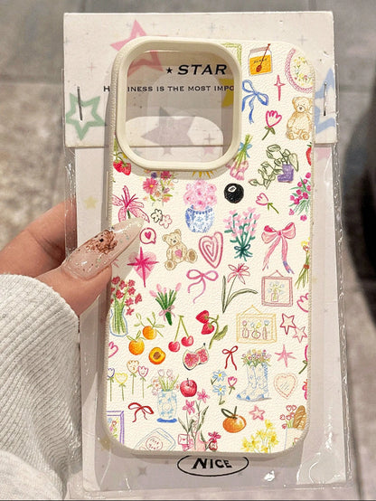 White Floral Elements Fashion Phone Case Bow Knot 1pc Watercolor Floral Pattern Soft Protective Phone Case Waterproof Anti-Drop Anti-Slip Compatible With Apple And Phones Shockproof Scratch Resistant