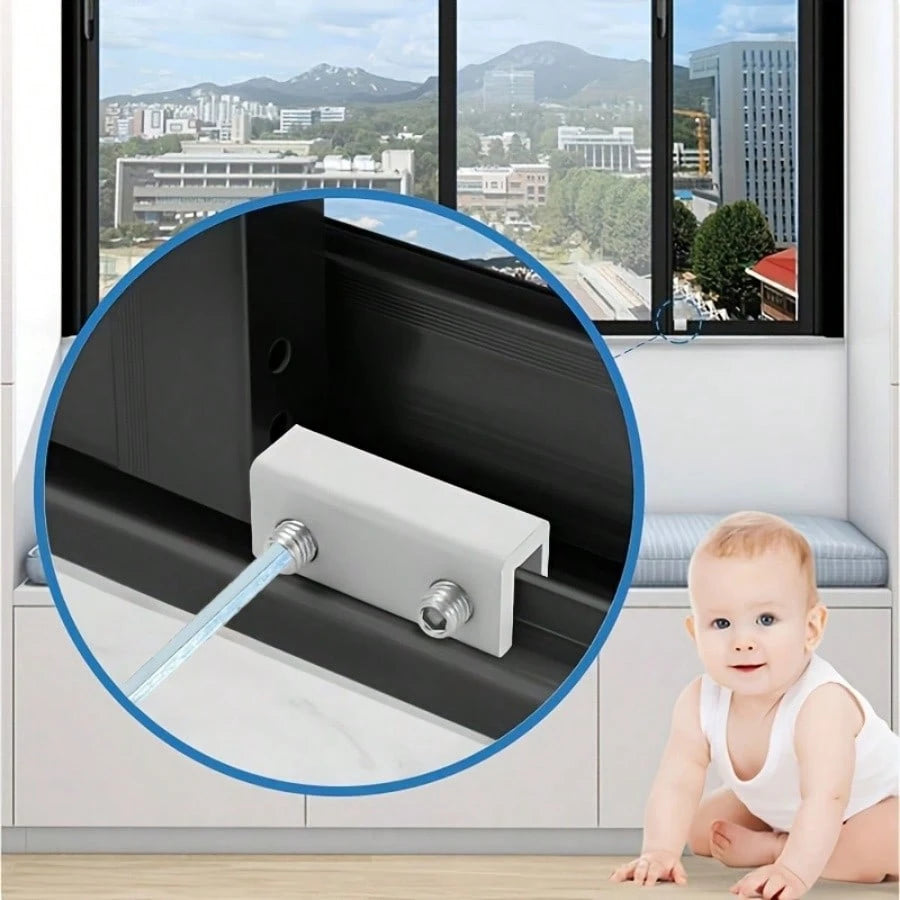 Window Lock Limiter, Adjustable Sliding Window Lock- Durable Material, With Black Heart-Shaped Key And Yellow Wrench, Drill-Free Installation, Door And Window Security Clip, Providing Home Security A