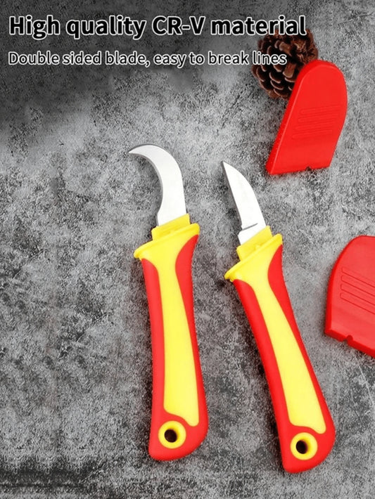 Wire Stripper, Electrician Knife, Insulated Cable Stripping Cutter, Straight Handle Hooked Fixed Blade Stripping Pliers, Manual Wire Stripping Tool