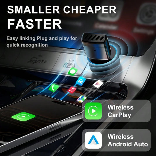 Wireless CarPlay & Android Auto Adapter – 5GHz Wi-Fi 6 & Bluetooth 5.2 Dongle, Plug & Play, Auto Connection In Under 5 Seconds, Compact Design, No Messy Cables, For Factory Wired CarPlay Vehicles