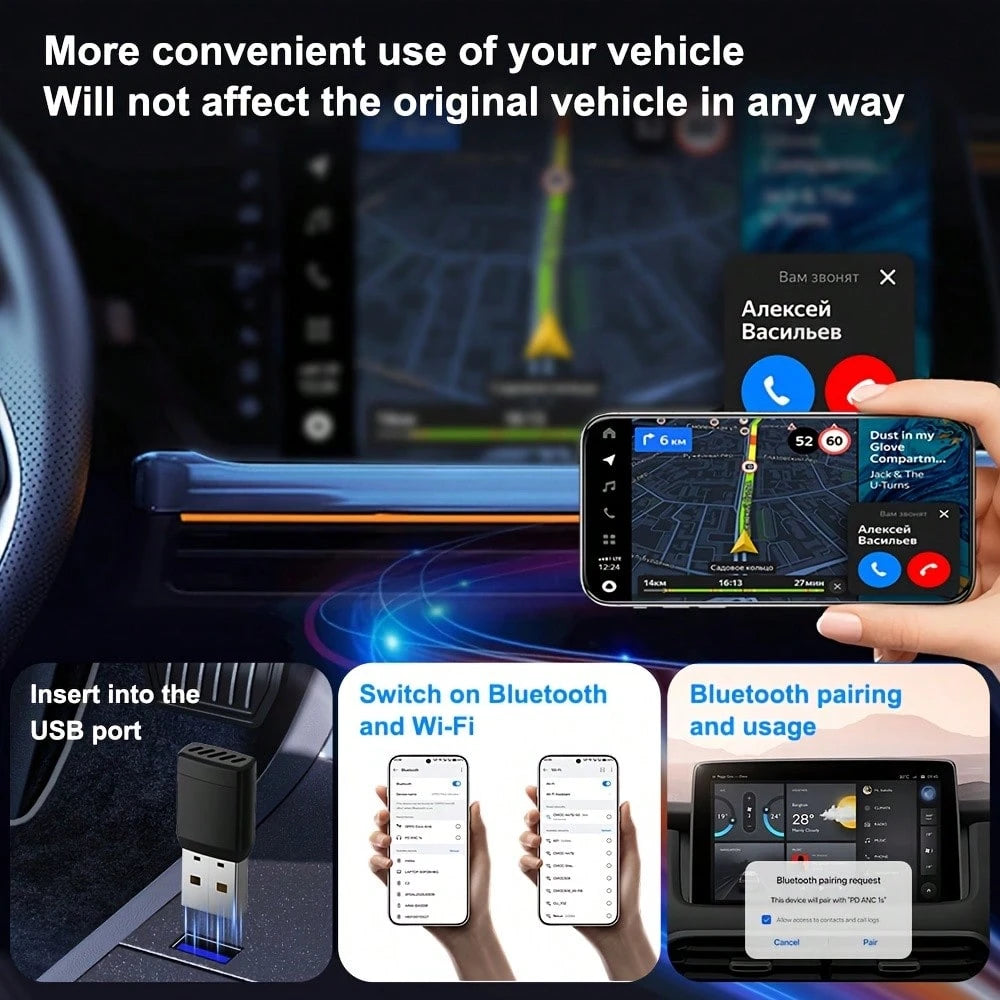 Wireless CarPlay & Android Auto Adapter – 5GHz Wi-Fi 6 & Bluetooth 5.2 Dongle, Plug & Play, Auto Connection In Under 5 Seconds, Compact Design, No Messy Cables, For Factory Wired CarPlay Vehicles