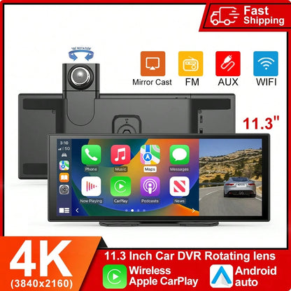Wireless Carplay & Android Auto With Dash Cam- 9.3" HD IPS Touch Car Play Screen For Car, 4K Front & 1080P Rear Camera, Loop Recording, Bluetooth Audio, Mirror Link, GPS