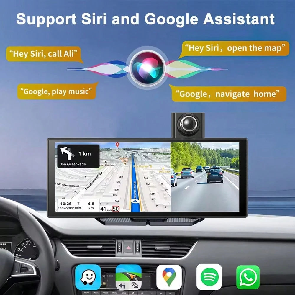Wireless Carplay & Android Auto With Dash Cam- 9.3" HD IPS Touch Car Play Screen For Car, 4K Front & 1080P Rear Camera, Loop Recording, Bluetooth Audio, Mirror Link, GPS