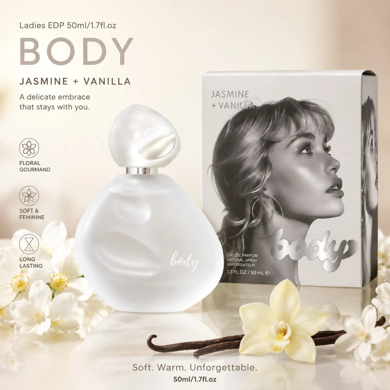 Wish BODY 1.7 Fl Oz Women's Perfume – Vanilla & Jasmine Musk – Praline Orris – Vanilla Cacao – Designer Inspired Creamy Scent – Long Lasting For Everyday, Gift For Her – Ideal For Girlfriend, Best Fri