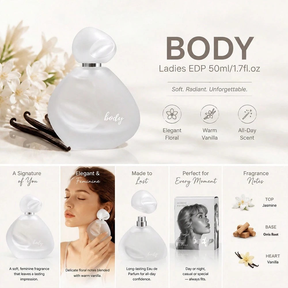 Wish BODY 1.7 Fl Oz Women's Perfume – Vanilla & Jasmine Musk – Praline Orris – Vanilla Cacao – Designer Inspired Creamy Scent – Long Lasting For Everyday, Gift For Her – Ideal For Girlfriend, Best Fri