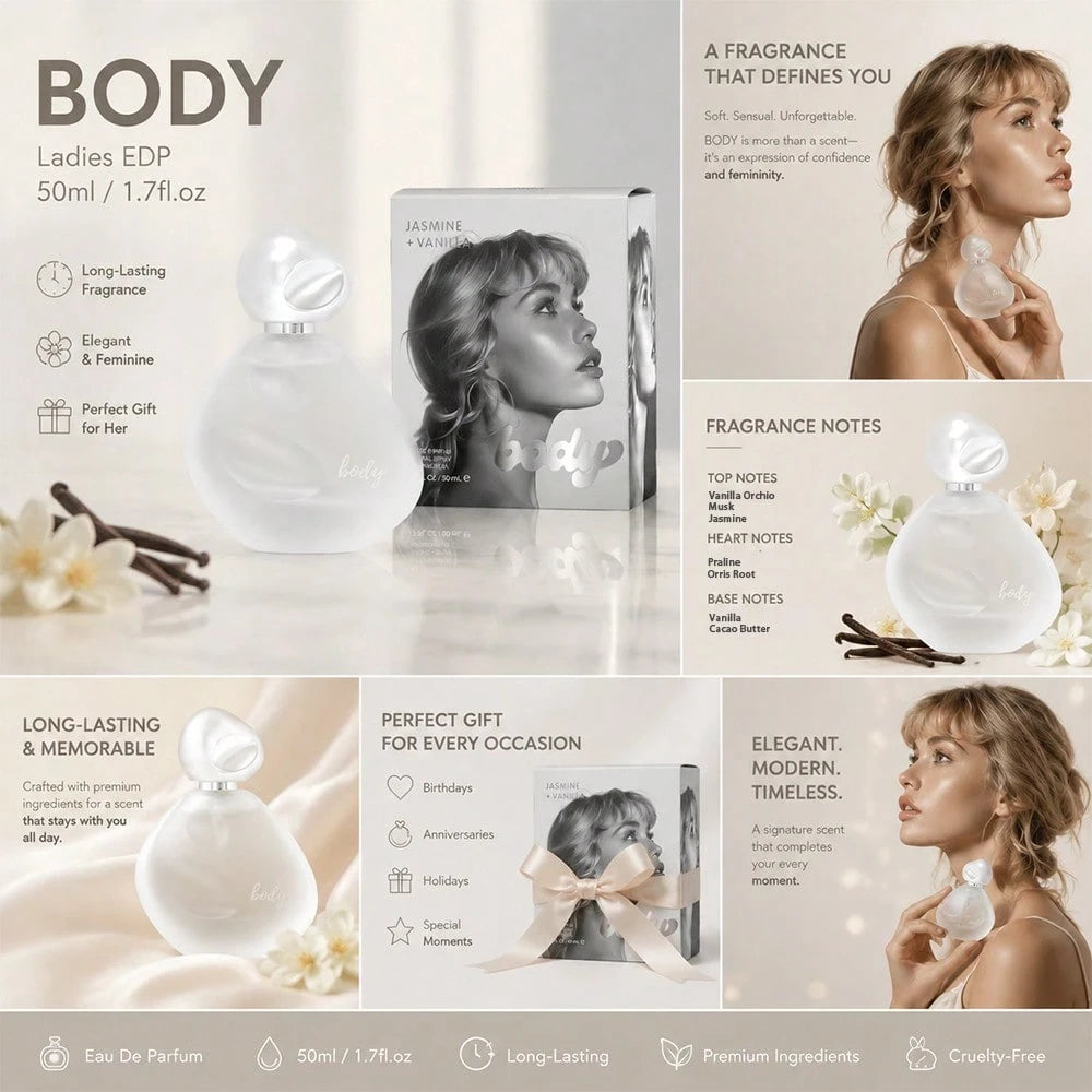 Wish BODY 1.7 Fl Oz Women's Perfume – Vanilla & Jasmine Musk – Praline Orris – Vanilla Cacao – Designer Inspired Creamy Scent – Long Lasting For Everyday, Gift For Her – Ideal For Girlfriend, Best Fri