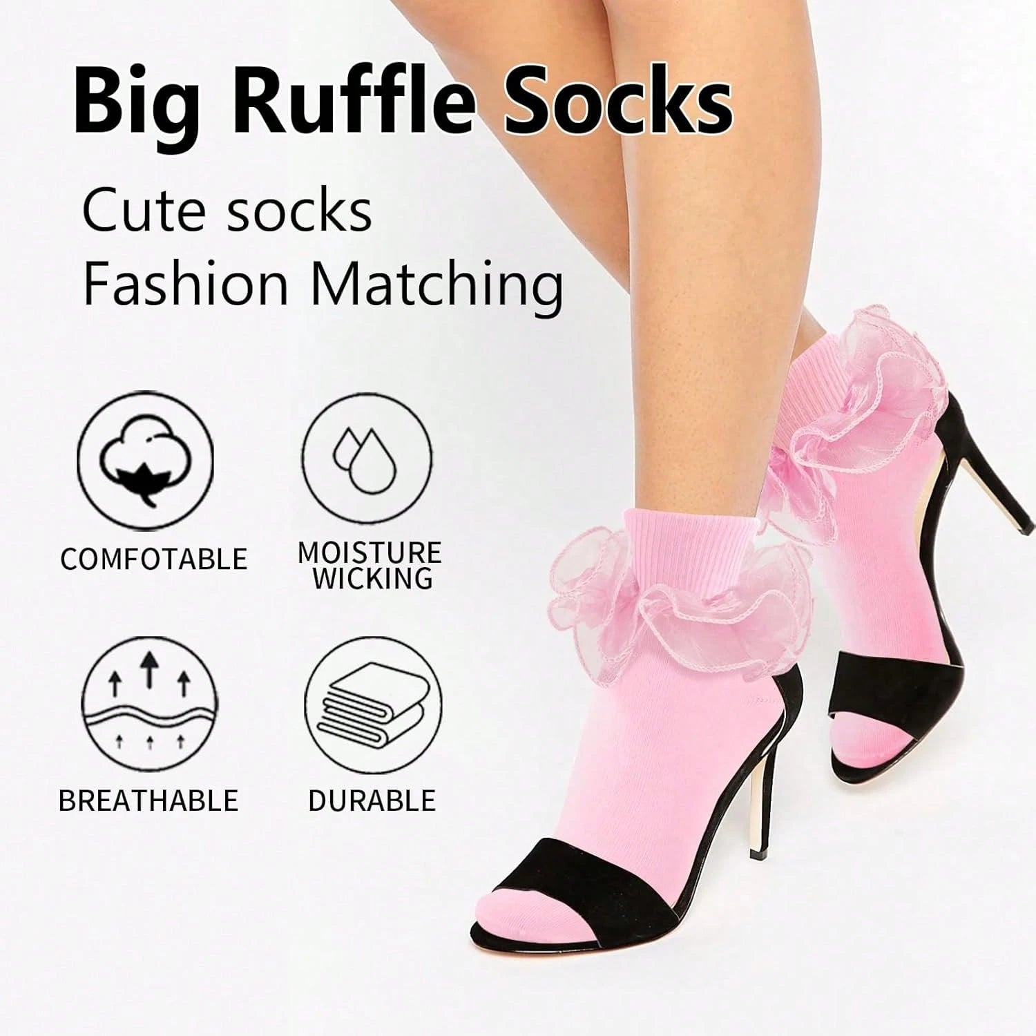 Women Big Ruffle Ankle Socks Adult Double Lace Frilly Socks Fold Cuff Cotton Ruffled Dress Crew Bride Sock