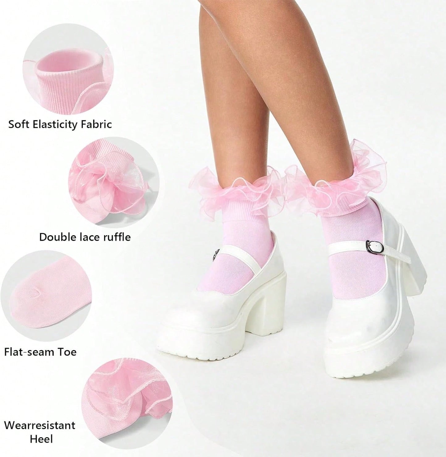 Women Big Ruffle Ankle Socks Adult Double Lace Frilly Socks Fold Cuff Cotton Ruffled Dress Crew Bride Sock