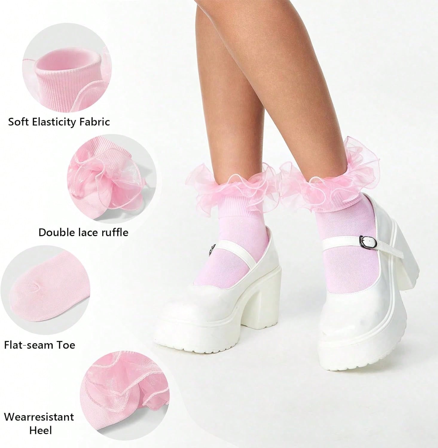 Women Big Ruffle Ankle Socks Adult Double Lace Frilly Socks Fold Cuff Cotton Ruffled Dress Crew Bride Sock