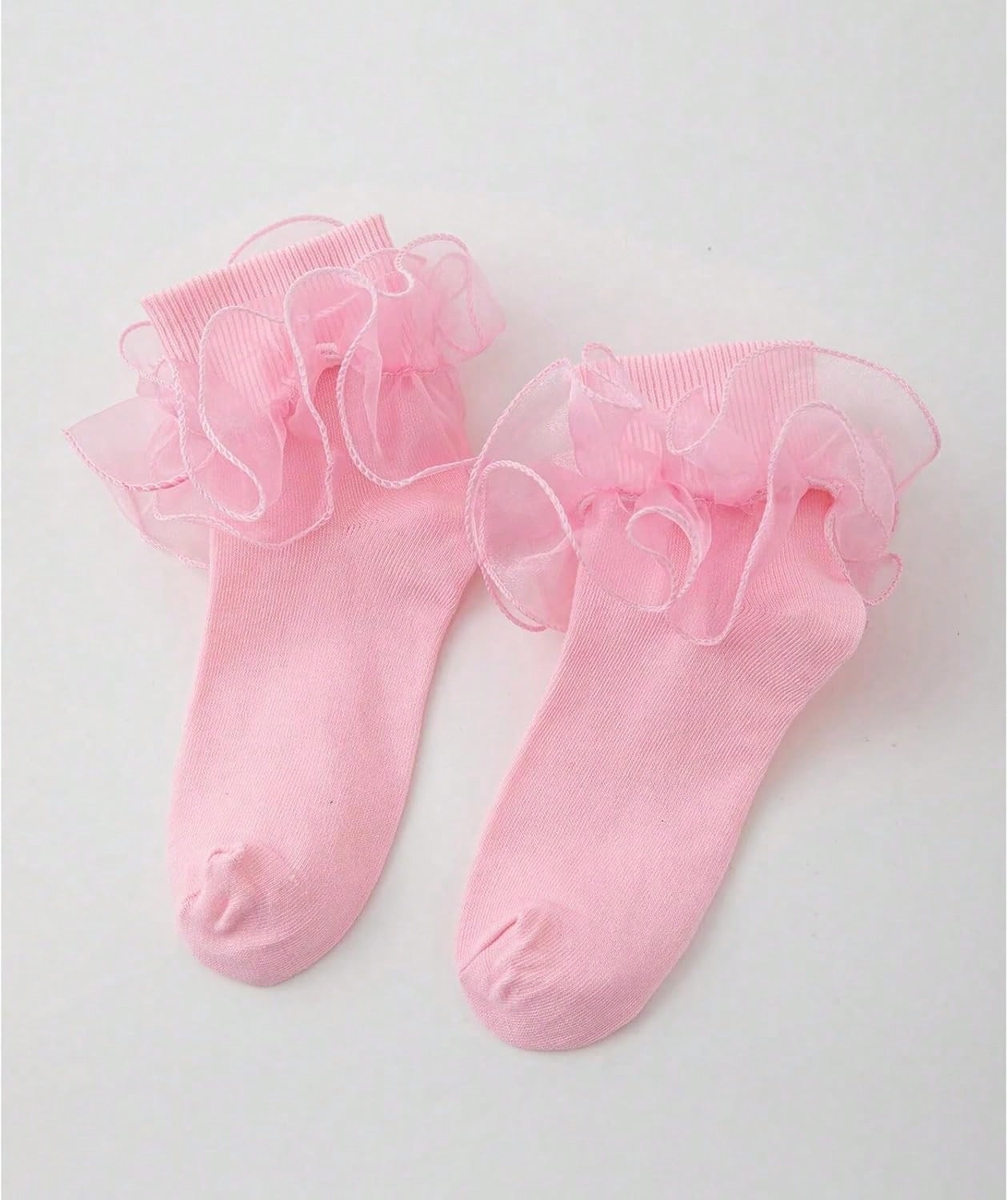 Women Big Ruffle Ankle Socks Adult Double Lace Frilly Socks Fold Cuff Cotton Ruffled Dress Crew Bride Sock